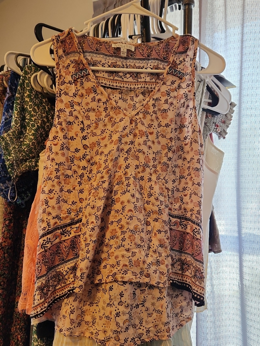 Patrons of Peace Blush Pink & Navy Floral V-Neck Tank Hi Low